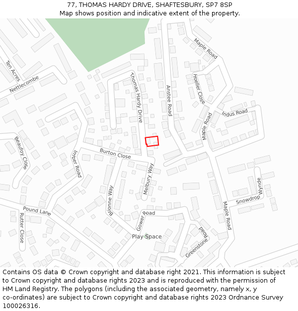 77, THOMAS HARDY DRIVE, SHAFTESBURY, SP7 8SP: Location map and indicative extent of plot