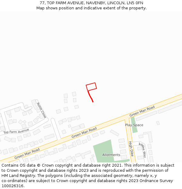 77, TOP FARM AVENUE, NAVENBY, LINCOLN, LN5 0FN: Location map and indicative extent of plot