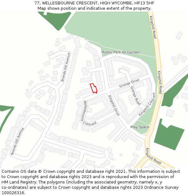 77, WELLESBOURNE CRESCENT, HIGH WYCOMBE, HP13 5HF: Location map and indicative extent of plot