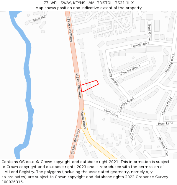 77, WELLSWAY, KEYNSHAM, BRISTOL, BS31 1HX: Location map and indicative extent of plot