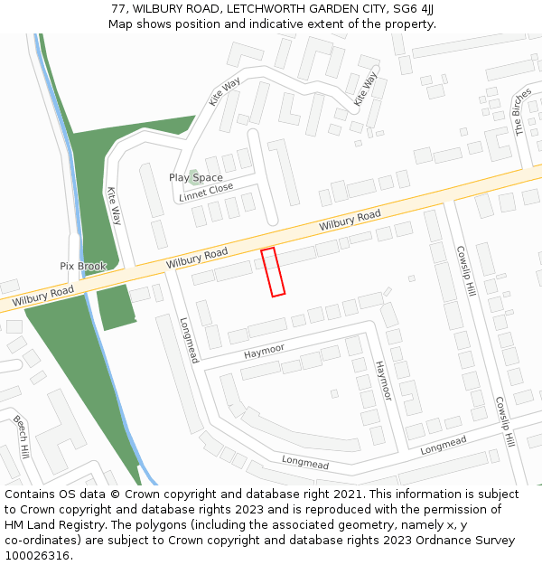 77, WILBURY ROAD, LETCHWORTH GARDEN CITY, SG6 4JJ: Location map and indicative extent of plot