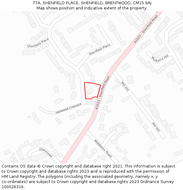 77A, SHENFIELD PLACE, SHENFIELD, BRENTWOOD, CM15 9AJ: Location map and indicative extent of plot