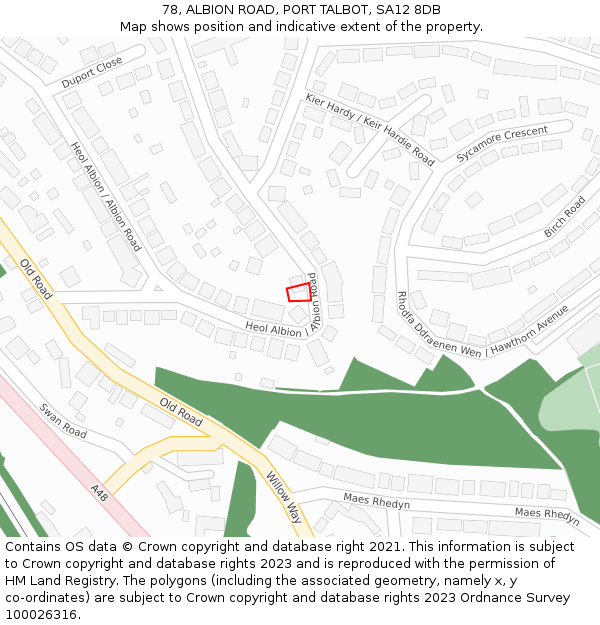 78, ALBION ROAD, PORT TALBOT, SA12 8DB: Location map and indicative extent of plot