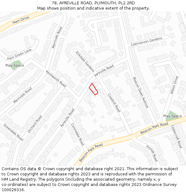 78, AYREVILLE ROAD, PLYMOUTH, PL2 2RD: Location map and indicative extent of plot