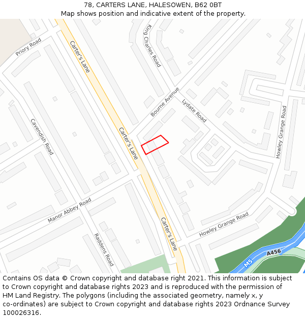 78, CARTERS LANE, HALESOWEN, B62 0BT: Location map and indicative extent of plot