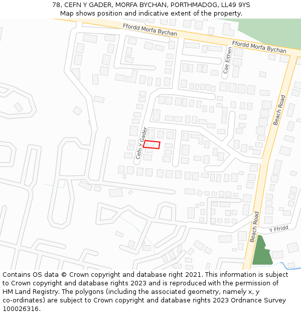 78, CEFN Y GADER, MORFA BYCHAN, PORTHMADOG, LL49 9YS: Location map and indicative extent of plot