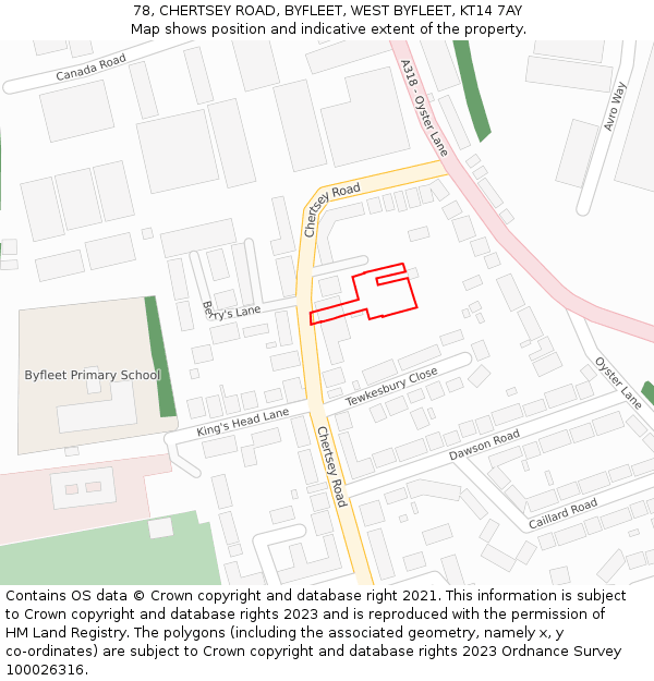 78, CHERTSEY ROAD, BYFLEET, WEST BYFLEET, KT14 7AY: Location map and indicative extent of plot