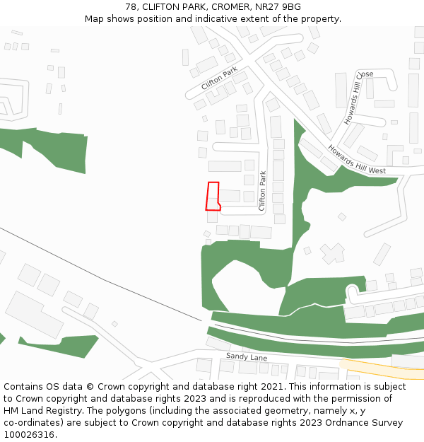 78, CLIFTON PARK, CROMER, NR27 9BG: Location map and indicative extent of plot