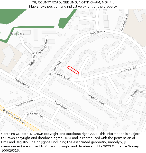 78, COUNTY ROAD, GEDLING, NOTTINGHAM, NG4 4JL: Location map and indicative extent of plot