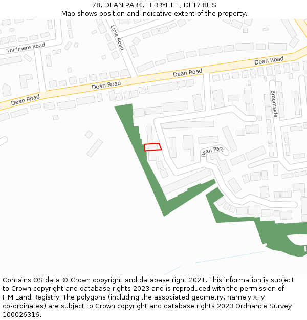 78, DEAN PARK, FERRYHILL, DL17 8HS: Location map and indicative extent of plot