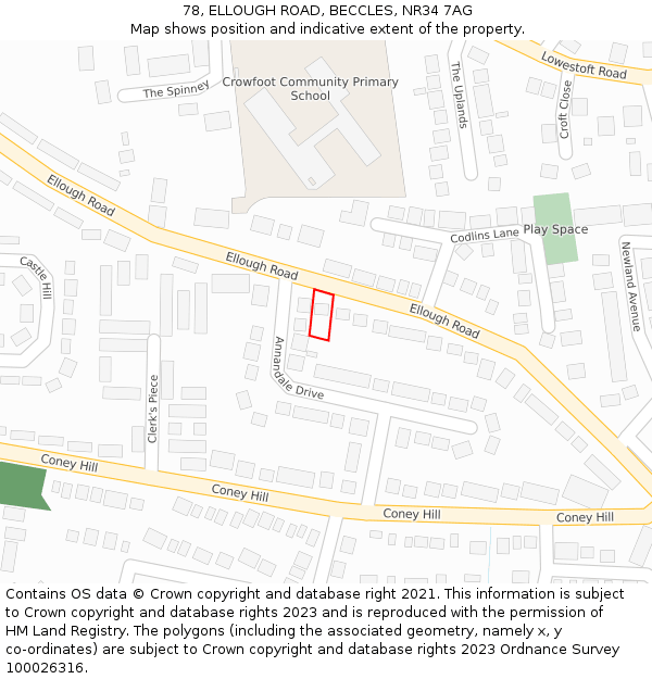 78, ELLOUGH ROAD, BECCLES, NR34 7AG: Location map and indicative extent of plot