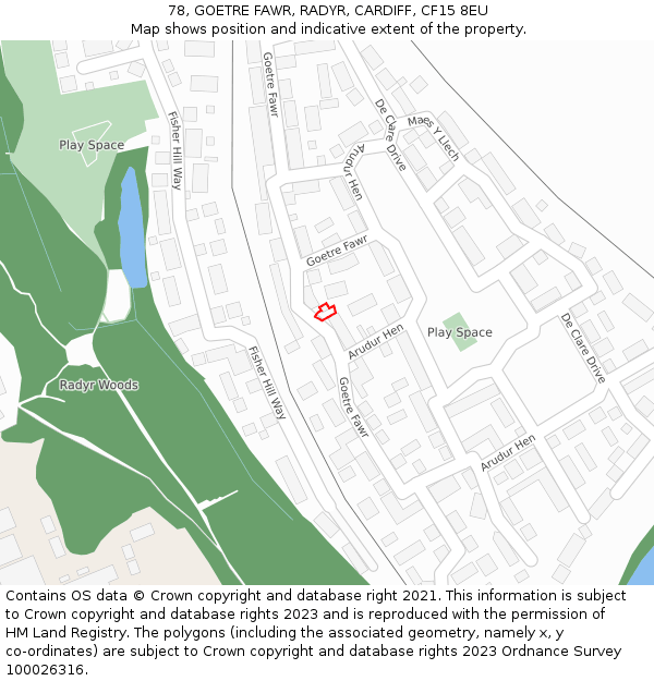 78, GOETRE FAWR, RADYR, CARDIFF, CF15 8EU: Location map and indicative extent of plot