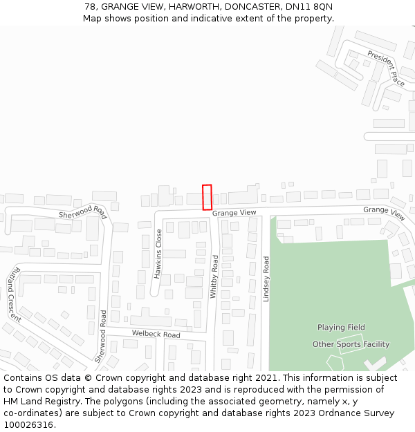 78, GRANGE VIEW, HARWORTH, DONCASTER, DN11 8QN: Location map and indicative extent of plot