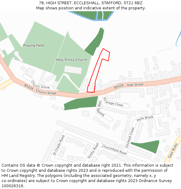 78, HIGH STREET, ECCLESHALL, STAFFORD, ST21 6BZ: Location map and indicative extent of plot