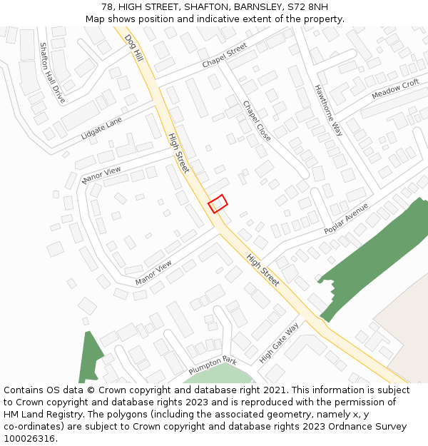 78, HIGH STREET, SHAFTON, BARNSLEY, S72 8NH: Location map and indicative extent of plot