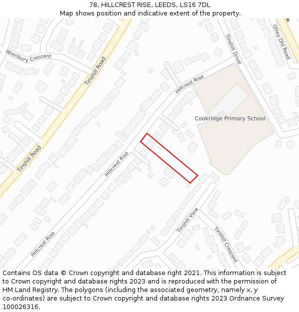 78, HILLCREST RISE, LEEDS, LS16 7DL: Location map and indicative extent of plot