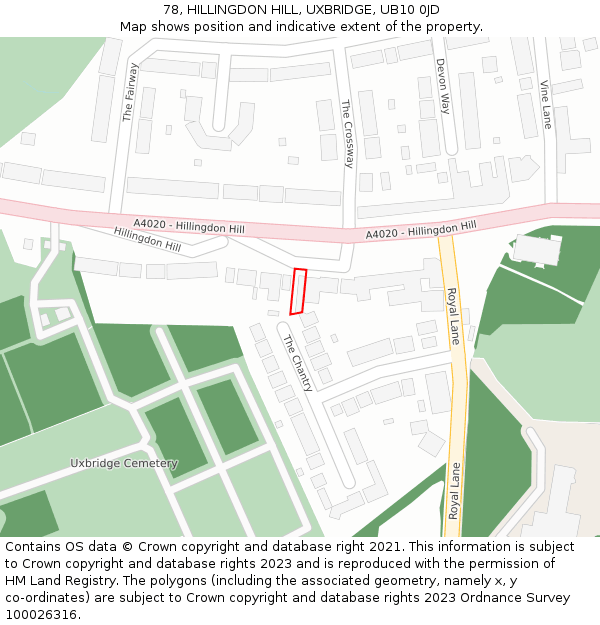 78, HILLINGDON HILL, UXBRIDGE, UB10 0JD: Location map and indicative extent of plot