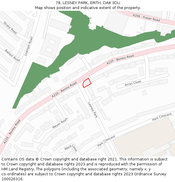 78, LESNEY PARK, ERITH, DA8 3DU: Location map and indicative extent of plot