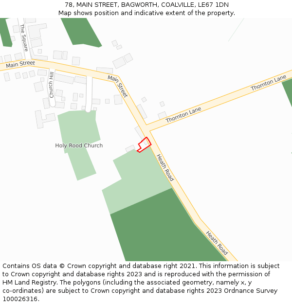 78, MAIN STREET, BAGWORTH, COALVILLE, LE67 1DN: Location map and indicative extent of plot