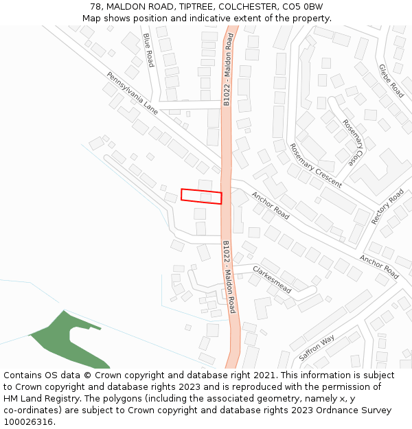 78, MALDON ROAD, TIPTREE, COLCHESTER, CO5 0BW: Location map and indicative extent of plot