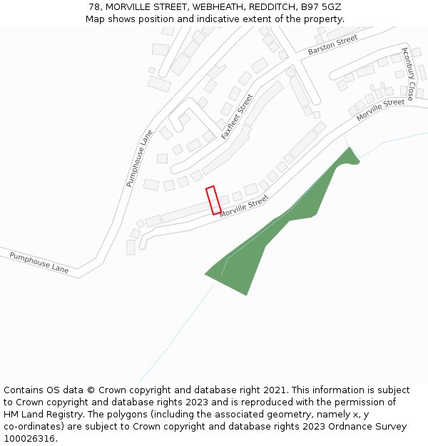 78, MORVILLE STREET, WEBHEATH, REDDITCH, B97 5GZ: Location map and indicative extent of plot