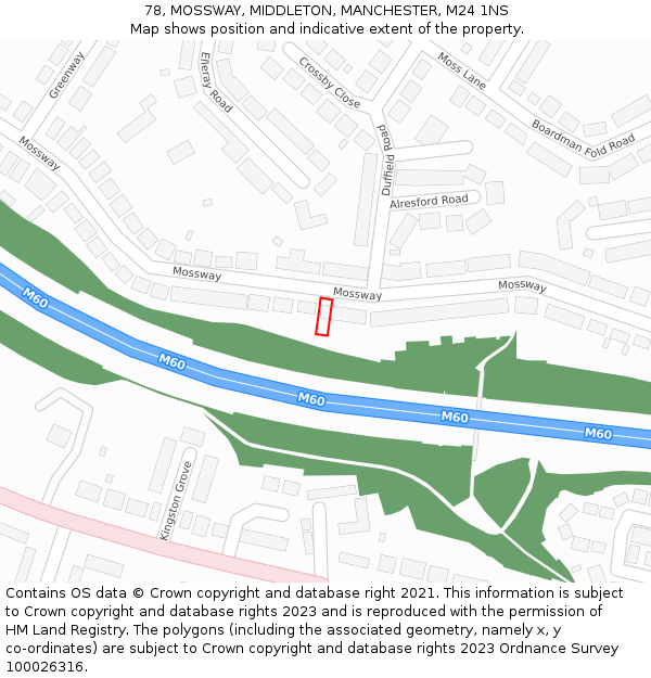 78, MOSSWAY, MIDDLETON, MANCHESTER, M24 1NS: Location map and indicative extent of plot