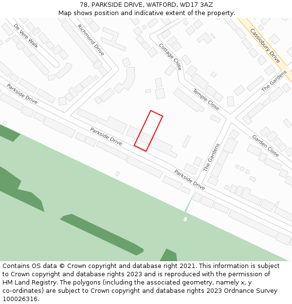 78, PARKSIDE DRIVE, WATFORD, WD17 3AZ: Location map and indicative extent of plot