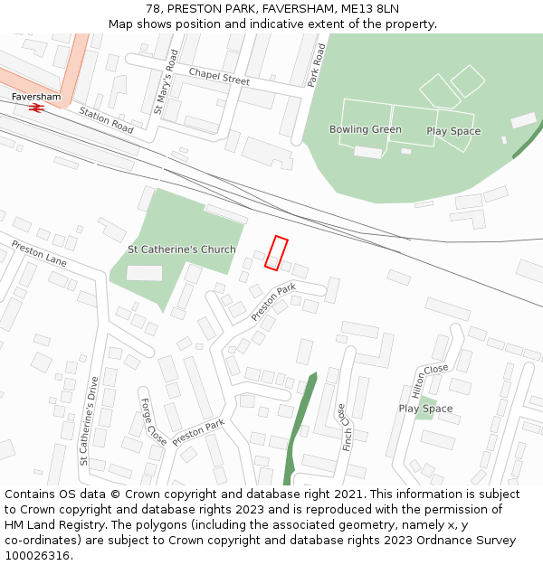 78, PRESTON PARK, FAVERSHAM, ME13 8LN: Location map and indicative extent of plot