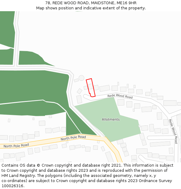 78, REDE WOOD ROAD, MAIDSTONE, ME16 9HR: Location map and indicative extent of plot