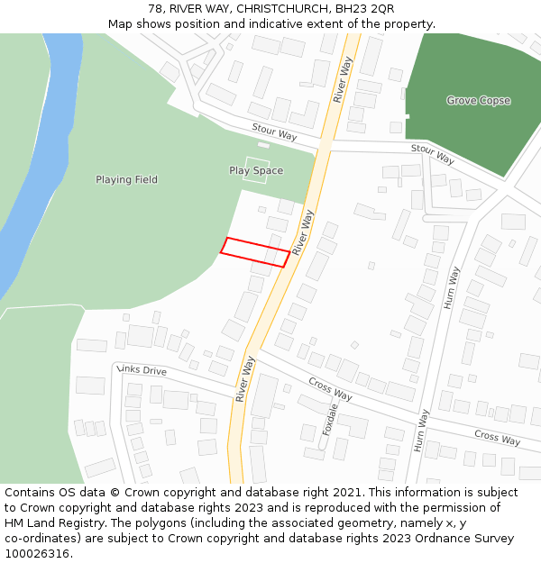 78, RIVER WAY, CHRISTCHURCH, BH23 2QR: Location map and indicative extent of plot