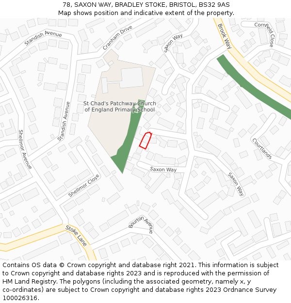 78, SAXON WAY, BRADLEY STOKE, BRISTOL, BS32 9AS: Location map and indicative extent of plot