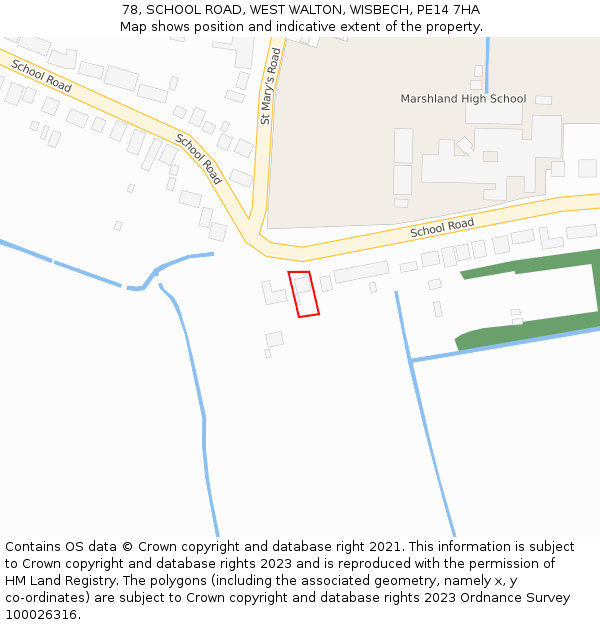 78, SCHOOL ROAD, WEST WALTON, WISBECH, PE14 7HA: Location map and indicative extent of plot