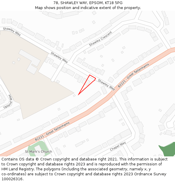 78, SHAWLEY WAY, EPSOM, KT18 5PG: Location map and indicative extent of plot