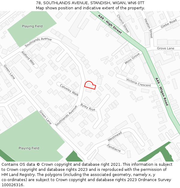 78, SOUTHLANDS AVENUE, STANDISH, WIGAN, WN6 0TT: Location map and indicative extent of plot