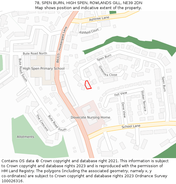 78, SPEN BURN, HIGH SPEN, ROWLANDS GILL, NE39 2DN: Location map and indicative extent of plot