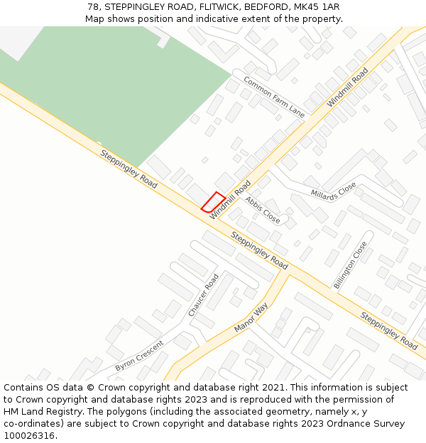 78, STEPPINGLEY ROAD, FLITWICK, BEDFORD, MK45 1AR: Location map and indicative extent of plot