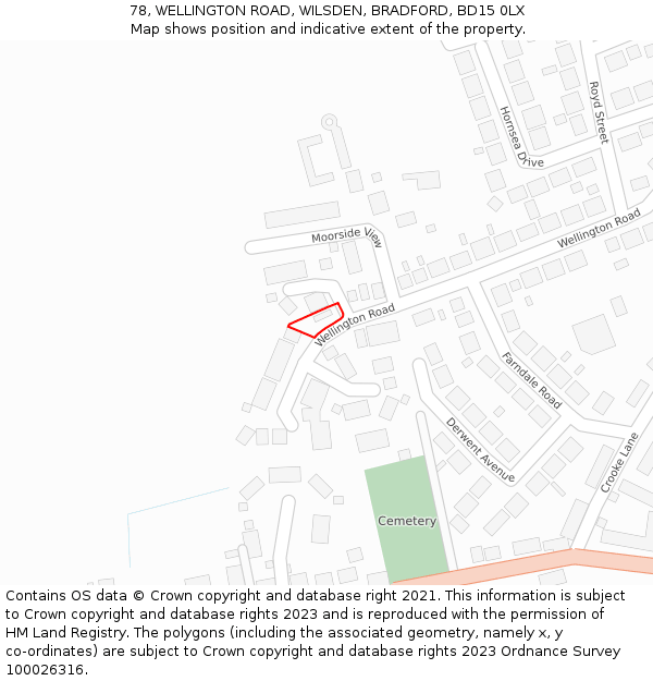 78, WELLINGTON ROAD, WILSDEN, BRADFORD, BD15 0LX: Location map and indicative extent of plot