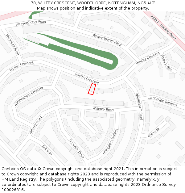 78, WHITBY CRESCENT, WOODTHORPE, NOTTINGHAM, NG5 4LZ: Location map and indicative extent of plot