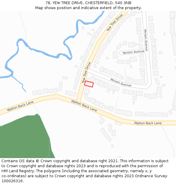 78, YEW TREE DRIVE, CHESTERFIELD, S40 3NB: Location map and indicative extent of plot