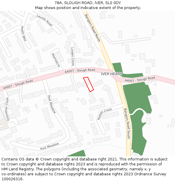 78A, SLOUGH ROAD, IVER, SL0 0DY: Location map and indicative extent of plot