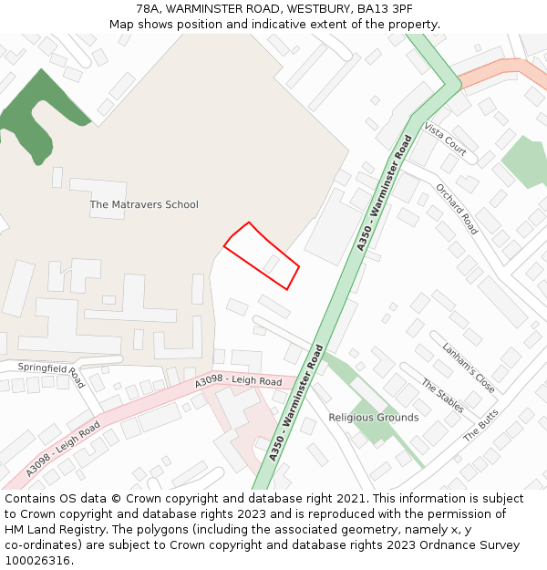 78A, WARMINSTER ROAD, WESTBURY, BA13 3PF: Location map and indicative extent of plot