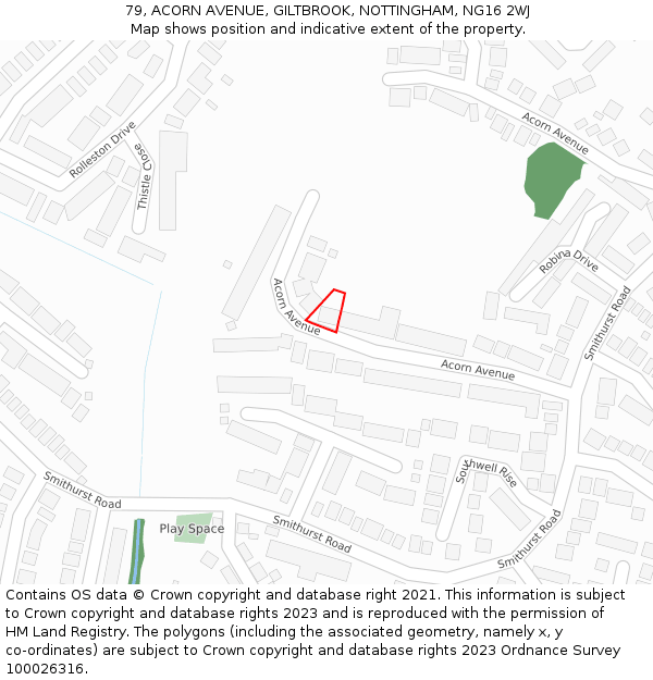 79, ACORN AVENUE, GILTBROOK, NOTTINGHAM, NG16 2WJ: Location map and indicative extent of plot