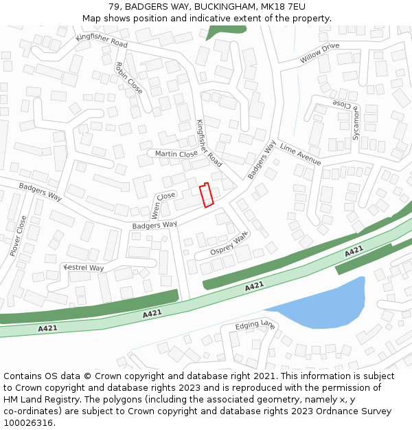 79, BADGERS WAY, BUCKINGHAM, MK18 7EU: Location map and indicative extent of plot