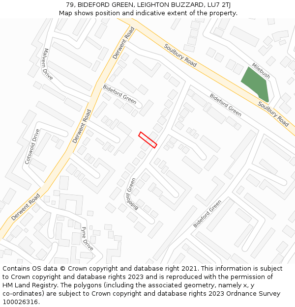 79, BIDEFORD GREEN, LEIGHTON BUZZARD, LU7 2TJ: Location map and indicative extent of plot