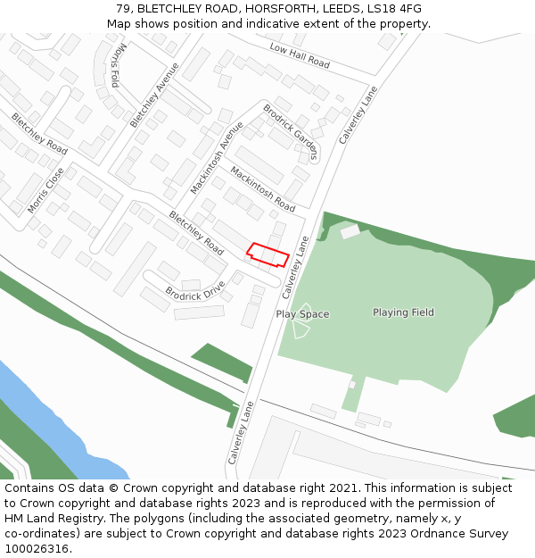 79, BLETCHLEY ROAD, HORSFORTH, LEEDS, LS18 4FG: Location map and indicative extent of plot