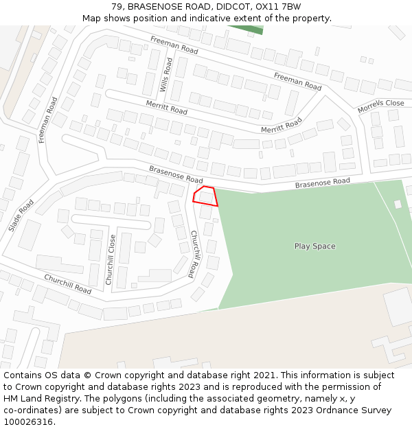 79, BRASENOSE ROAD, DIDCOT, OX11 7BW: Location map and indicative extent of plot