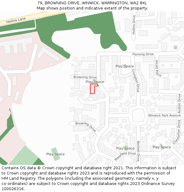 79, BROWNING DRIVE, WINWICK, WARRINGTON, WA2 8XL: Location map and indicative extent of plot