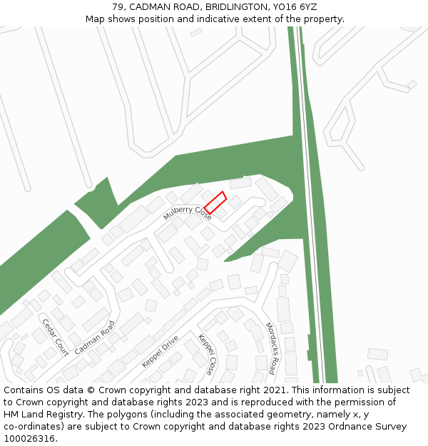 79, CADMAN ROAD, BRIDLINGTON, YO16 6YZ: Location map and indicative extent of plot