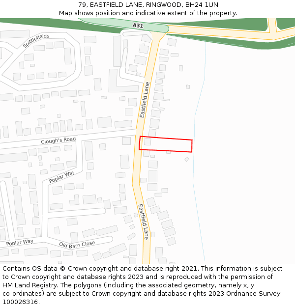 79, EASTFIELD LANE, RINGWOOD, BH24 1UN: Location map and indicative extent of plot