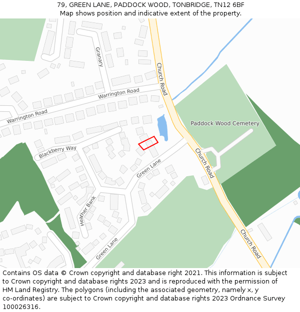 79, GREEN LANE, PADDOCK WOOD, TONBRIDGE, TN12 6BF: Location map and indicative extent of plot